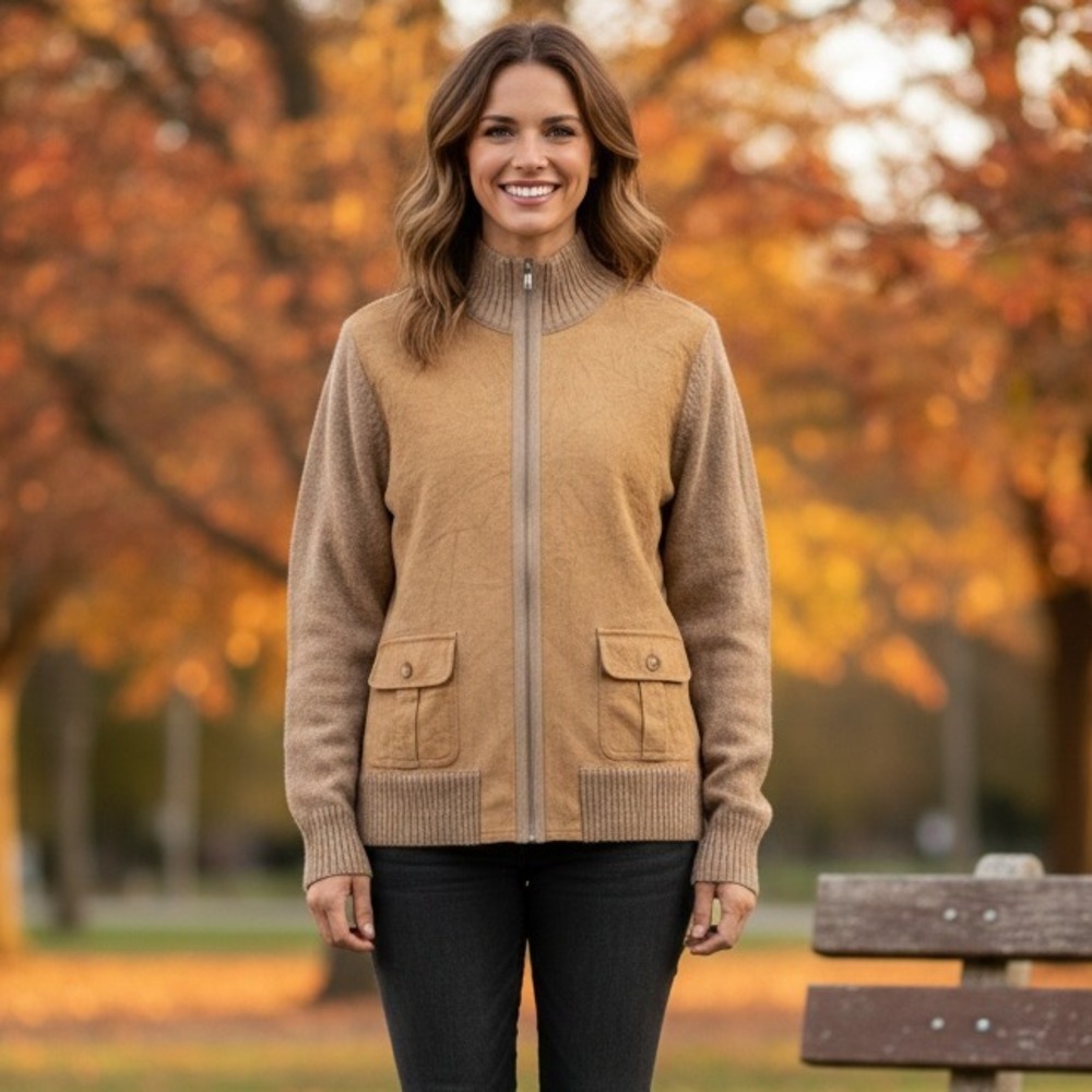 Territory Ahead Jacket Women's M Full Zip Leather Lightweight Merino Wool Barn